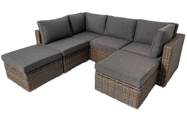 OUTFLEXX Loungegarnitur, Polyrattan/Teakholz, Tisch 160x90cm, Für 6 Personen, Wasserfeste Kissenbox – Bild 10