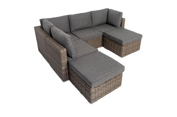OUTFLEXX Loungegarnitur, Polyrattan/Teakholz, Tisch 160x90cm, Für 6 Personen, Wasserfeste Kissenbox – Bild 11