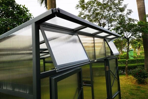 OUTFLEXX Gewächshaus, Anthrazit, Alu/Polycarbonat, 271x271x241/180cm, 4 Fenster, 10 Mm Wandstärke – Bild 12