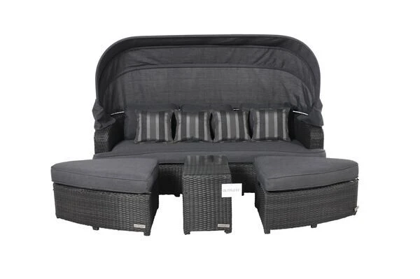 OUTFLEXX Houston Loungebett, Grau, Polyrattan, Doppel-halbrund, Viele Stellmöglichkeiten, Dach Klappbar – Bild 12