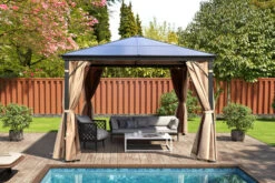 OUTFLEXX Profi Hardtop Pavillon, Grau, Aluminium, 3 X 3m Mit Seitenteilen Und Insektennetz