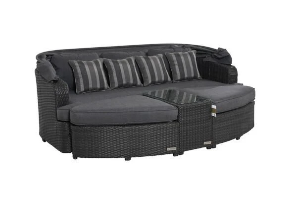 OUTFLEXX Houston Loungebett, Grau, Polyrattan, Doppel-halbrund, Viele Stellmöglichkeiten, Dach Klappbar – Bild 13