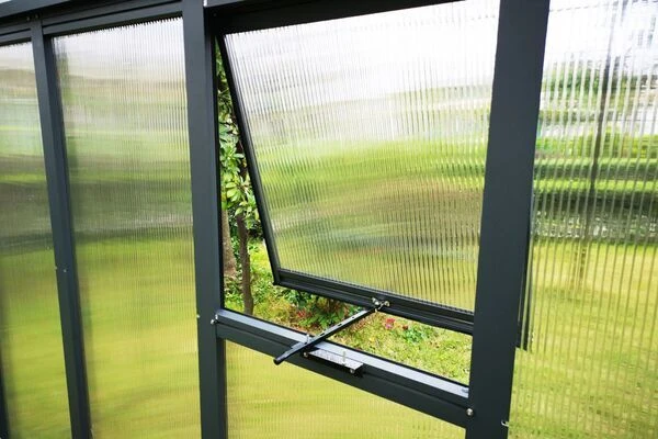 OUTFLEXX Gewächshaus, Anthrazit, Alu/Polycarbonat, 271x271x241/180cm, 4 Fenster, 10 Mm Wandstärke – Bild 14