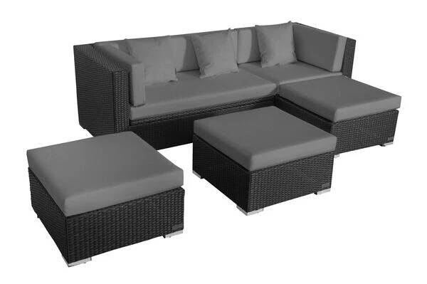 OUTFLEXX Loungemöbel-Set, Schwarz, Polyrattan, 5 Personen, Wasserfeste Kissenbox, Inkl. Kaffeetisch – Bild 14