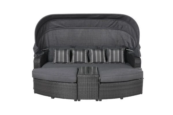 OUTFLEXX Houston Loungebett, Grau, Polyrattan, Doppel-halbrund, Viele Stellmöglichkeiten, Dach Klappbar – Bild 14