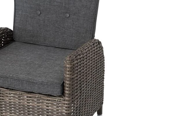 OUTFLEXX Esstischgarnitur, Edelstahl/recyceltes FSC-Teak, Tisch 220x100 Cm, 8 Hochlehner- Diningsessel, A-Gestell – Bild 14