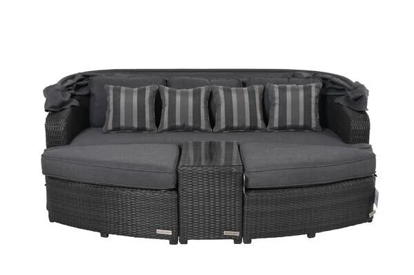 OUTFLEXX Houston Loungebett, Grau, Polyrattan, Doppel-halbrund, Viele Stellmöglichkeiten, Dach Klappbar – Bild 15