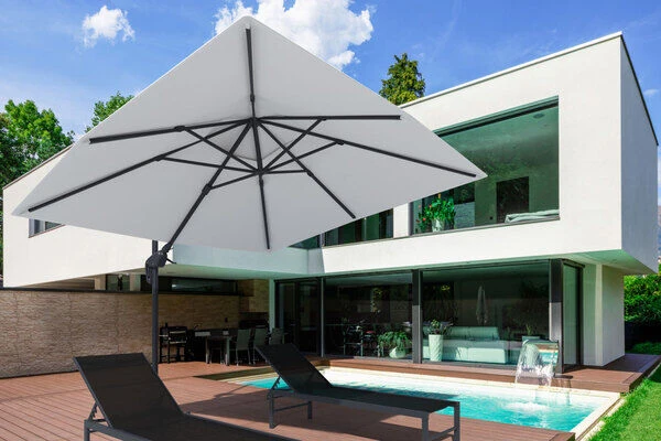 OUTFLEXX Ampelschirm, Creme, Pulverbesch. Aluminium, 300x300 Cm, Inkl. Plattenständer, Twist-Funktion – Bild 2