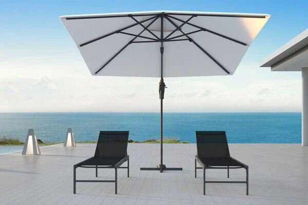 OUTFLEXX Ampelschirm, Creme, Pulverbesch. Aluminium, 300x300 Cm, Inkl. Plattenständer, Twist-Funktion – Bild 3