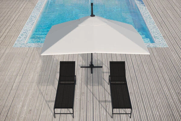 OUTFLEXX Ampelschirm, Creme, Pulverbesch. Aluminium, 300x300 Cm, Inkl. Plattenständer, Twist-Funktion – Bild 6