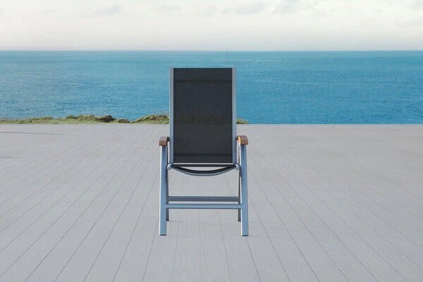 VILLANA Multipositionssessel, Silber/schwarz, Alu/Textilene, 64 X 58 X 110 Cm, FSC Akazienholz Armlehnen – Bild 2