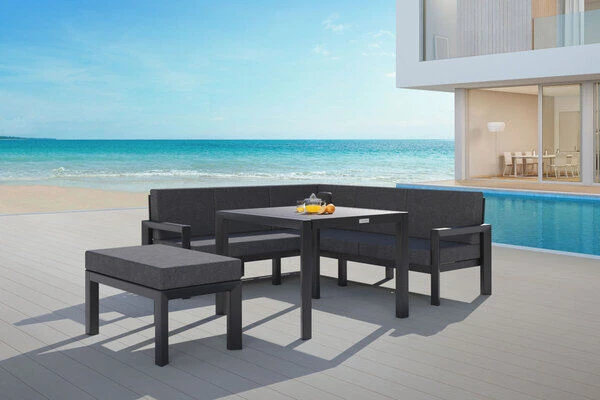 VILLANA Dining-Lounge, Schwarz/grau Meliert, Alu/Polyester, Inkl. Kissen