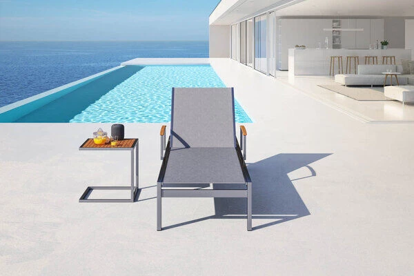 OUTFLEXX Sonnenliegen-Set, Taupe, Edelstahl/FSC-Teak, 195,5x74x35cm, Mit Armlehnen, Inkl. Beistelltisch 45x45cm – Bild 2