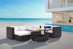 OUTFLEXX Loungemöbel-Set, Braun, Polyrattan, Für 5 Personen, Inkl. Loungetisch, Wasserfeste Kissenbox