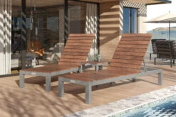 Villana 2er Sonnenliegen-Set, Alu/FSC-Akazienholz, 201x70x32,5cm, 4-fach Verstellbar, Mit Beistelltisch 45x45cm