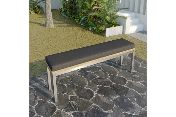 OUTFLEXX Gartenbank, Edelstahl/recyceltes FSC®-Teak, 180x40x45cm, Rustikal Gebürstet – Bild 2