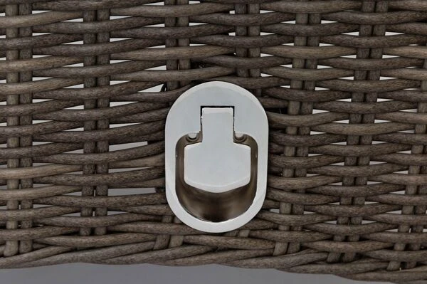 OUTFLEXX Esstischgarnitur, Edelstahl/recyceltes FSC-Teak, Tisch 220x100 Cm, 8 Hochlehner- Diningsessel, A-Gestell – Bild 18