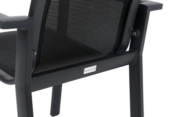 OUTFLEXX Premium Esstischgarnitur, OUTFLEXX® Anthrazit Matt, Alu/Textilene, Tisch 180/240x100cm, 4 Stapel-, 2 Multipositionssessel – Bild 19