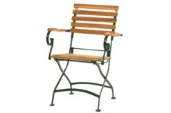 PloĂź Verona Klappstuhl, Natur/grĂĽn, FSC Teak/Eisen, Mit Armlehnen