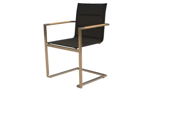 OUTFLEXX Freischwinger, Schwarz, Edelstahl/Textilene, Padded, Armlehnen Aus FSC-Teakholz