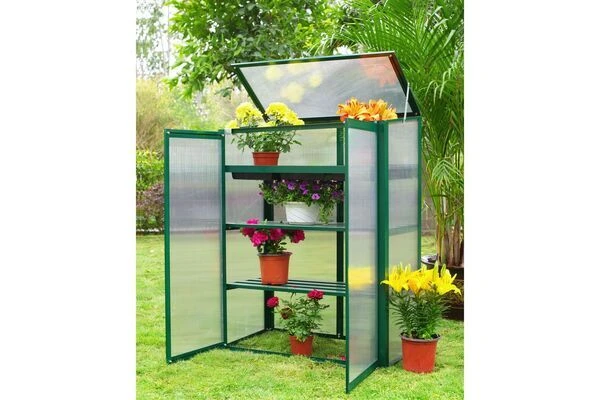 OUTFLEXX Gewächshaus, Grün, Alu/Polycarbonat 4mm, Pulverbeschichtet, 76 X 38,5 X 98,5 Cm