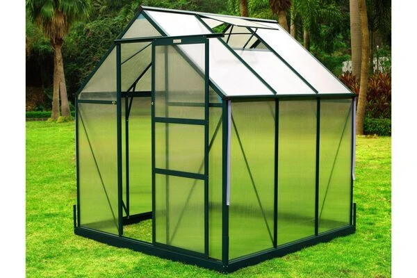 OUTFLEXX Gewächshaus, Grün, Alu/Polycarbonat, 4mm, Inkl. Fundament, Pulverb. 195 X 195 X 205 Cm