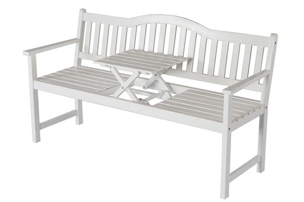 VILLANA Gartenbank, Weiß, Akazienholz, 152 X 59 X 86 Cm, 2-3 Personen, Klapptisch-Funktion – Bild 3