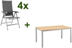 KETTLER Basic Plus Esstischgarnitur, Silber/ Anthrazit, 160 X 95 Cm, Alu/Textilene, 4 Multipositionssessel