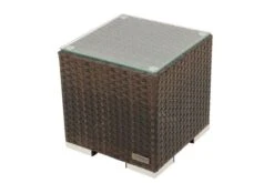 OUTFLEXX Beistelltisch, Braun Marmoriert, Polyrattan, 40x40x40 Cm, Inkl. Glasplatte