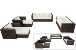OUTFLEXX Loungemöbel-Set, Braun Marmoriert, Polyrattan, 9 Pers, Wasserfeste Kissenbox