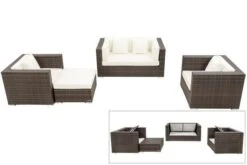 OUTFLEXX Loungemöbel-Set, Polyrattan, Braun Marmoriert, 5 Pers, Wasserfeste Kissenbox