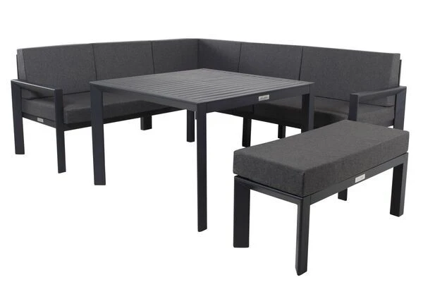 VILLANA Dining-Lounge, Schwarz/grau Meliert, Alu/Polyester, Inkl. Kissen – Bild 4