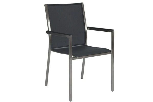 STERN Polaris Stapelsessel, Silbergrau/schwarz, Edelstahl/Textil, 61 X 54 X 89 Cm, Alu Armlehnen