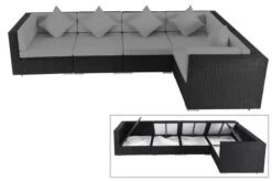 OUTFLEXX Loungemöbel-Set Polyrattan, Schwarz, Für 5 Personen, Wasserfeste Kissenbox
