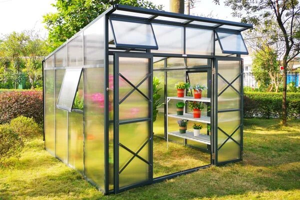 OUTFLEXX Gewächshaus, Anthrazit, Alu/Polycarbonat, 271x271x241/180cm, 4 Fenster, 10 Mm Wandstärke