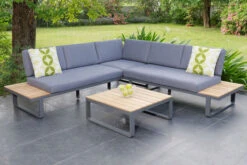 OUTFLEXX Ecklounge, Anthrazit/teakoptik, Aluminium/Akazie, Für 5 Personen, Inkl. Polster