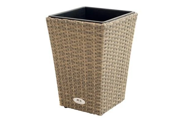 Ploß Rabida Pflanzgefäß, Champagner-meliert, Polyrattan, Konisch, 28x28x40 Cm, Kunststoffeinsatz
