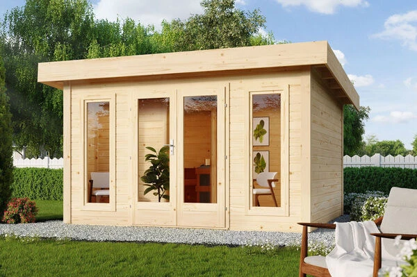 KARIBU Saunahaus Nordin, Fichtenholz 38 Mm, Eckeinstieg, Ca. 10,6m²