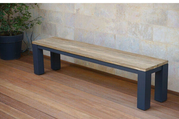 OUTFLEXX Oxford Bank, Dark Grey/natur, Alu/recycled FSC®-Teak, 190x40x45cm, Rustikal Gebürstet