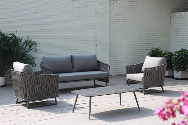 OUTFLEXX Oranger Blossom Lounge-Set, Anthrazit, Alu/XL Geflecht, 4-teilig, Inkl. Sitz- Und Rückenkissen, Tisch 120 X 70 X 42 Cm