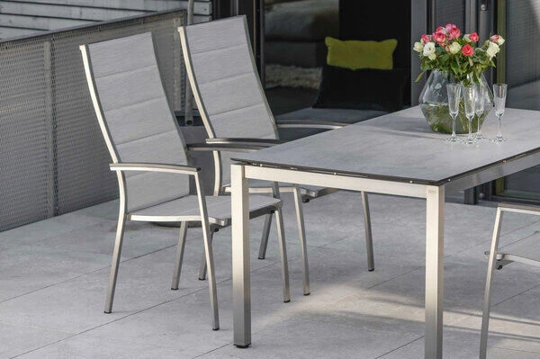 STERN Cardiff Stapelsessel, Silber Gepolstert, Edelstahl/Textil/Aluminiumarmlehnen, 68,5x56x110 Cm, Stapelbar – Bild 2