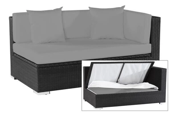 OUTFLEXX 2-Sitzer Ecksofa, Schwarz, Polyrattan, 145x85x70cm, Armlehne Links, Wasserfeste Kissenbox