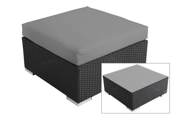 OUTFLEXX Beistelltisch/Hocker, Schwarz, Polyrattan, Inkl. Glasplatte Und Polster