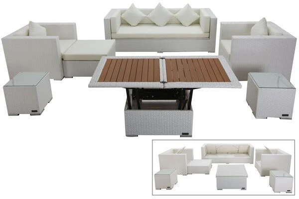 OUTFLEXX Loungemöbel-Set, Weiß, Polyrattan, Für 6 Personen, Inkl. Loungetisch, Wasserfeste Kissenbox