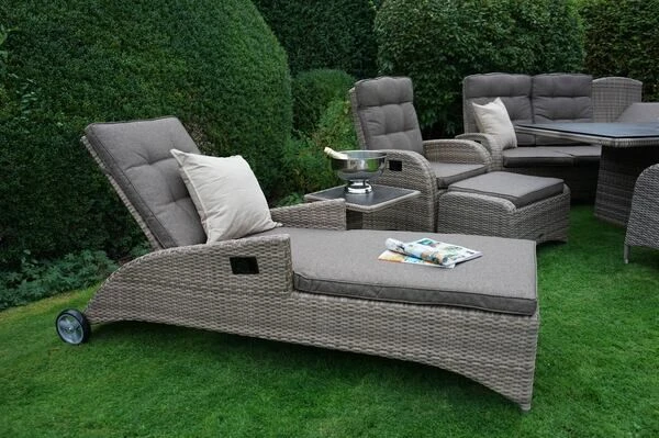 Ploß Rabida Comfort Rollliege, Champagner-meliert, Polyrattan, 198x68x44cm, Verstellbar, Hohe Sitzhöhe – Bild 20