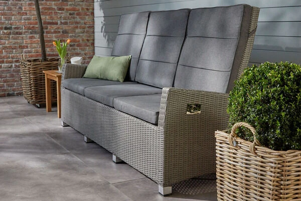 Ploß Vigo Comfort 3-Sitzer Speise-/Lounge-Sofa, Stahlgrau-meliert, Polyrattan, 210x84x110cm, Verstellbar – Bild 2