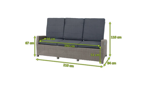 Ploß Vigo Comfort 3-Sitzer Speise-/Lounge-Sofa, Stahlgrau-meliert, Polyrattan, 210x84x110cm, Verstellbar – Bild 5
