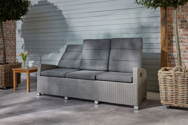 Ploß Vigo Comfort 3-Sitzer Speise-/Lounge-Sofa, Stahlgrau-meliert, Polyrattan, 210x84x110cm, Verstellbar – Bild 6
