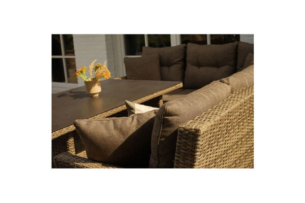 Ploß Rabida Dining-Lounge, Champagner-meliert, Polyrattan, 7 Tlg., 5-6 Pers., 146x85cm, Inkl. Polster – Bild 12
