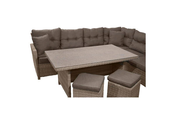 Ploß Rabida Dining-Lounge, Champagner-meliert, Polyrattan, 7 Tlg., 5-6 Pers., 146x85cm, Inkl. Polster – Bild 4